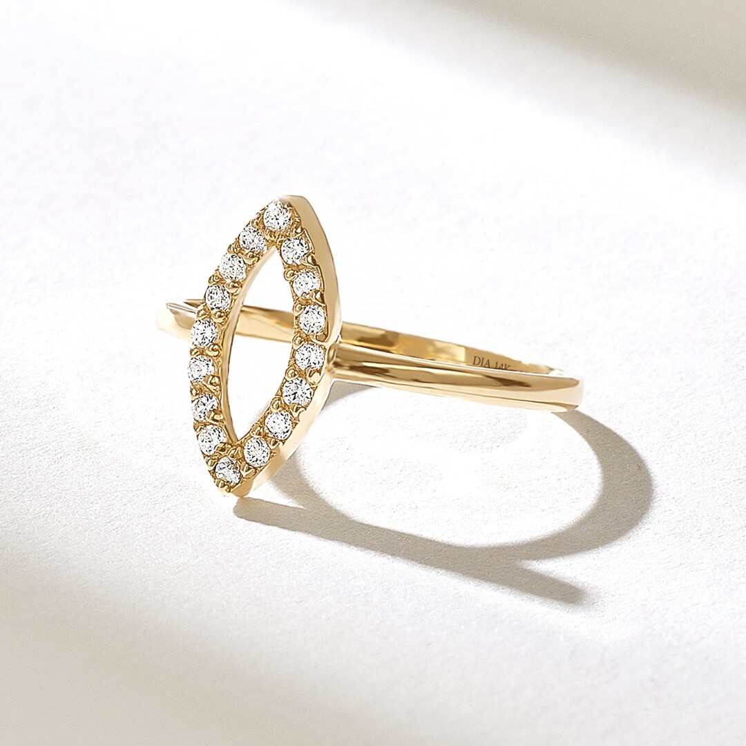 Protetio Rings Pave Diamond Open Eye Ring 14k 18k 10k Solid Gold Outline Ring ...