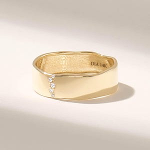 Wavy Diamond Wedding Band Women, 14K Solid Gold Pave Ring Thick, Unique Wedding Rings For Women, Wide Alliance Femme imagen 1