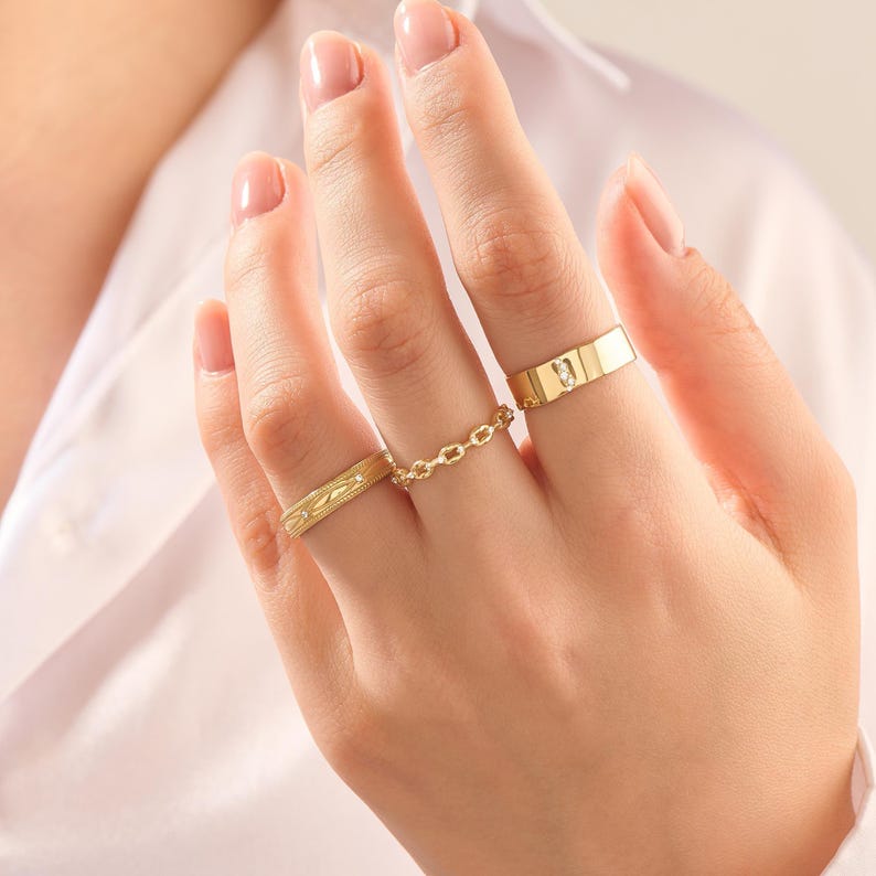 Wavy Diamond Wedding Band Women, 14K Solid Gold Pave Ring Thick, Unique Wedding Rings For Women, Wide Alliance Femme imagen 10