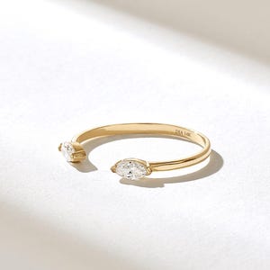Open Wedding Band | 14k Solid Gold Lab Diamond Cuff Ring, Gap Ring for Women