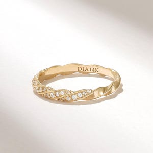 14K Solid Gold Diamond Wedding Ring Twisted Rope Band for Women, Dainty  Anniversary Ring, Perfect Gift for Her, Braided Band Bridal Ring