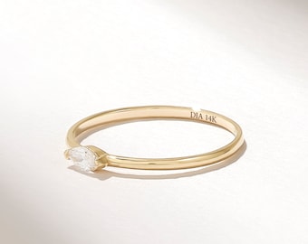 Diamant-Basic-Marquise-Ring, Ost-West-Verlobungsring aus massivem Gold, kleiner Diamant-Verlobungsring aus 14 Karat Gold für Sie, Antragsring für Frauen