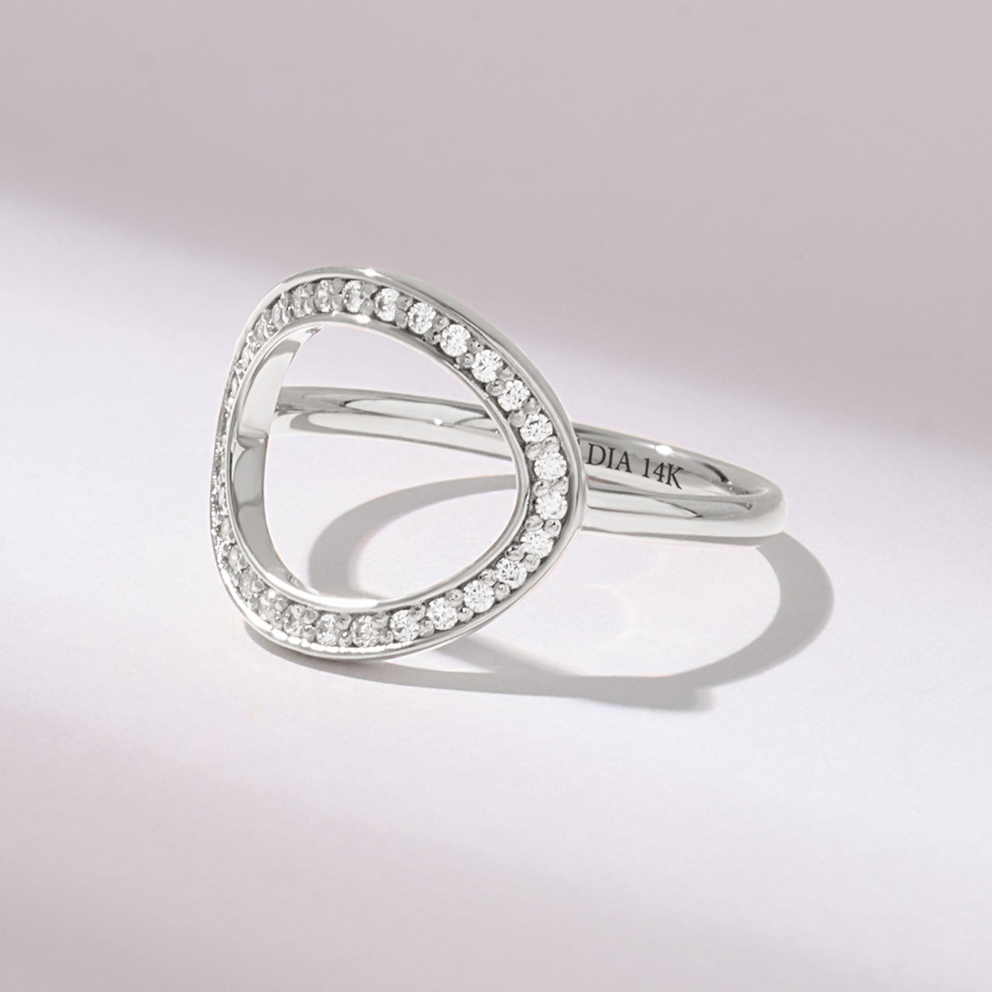 Channel Set Diamond Circle Ring 14k Solid Gold Unique Statement