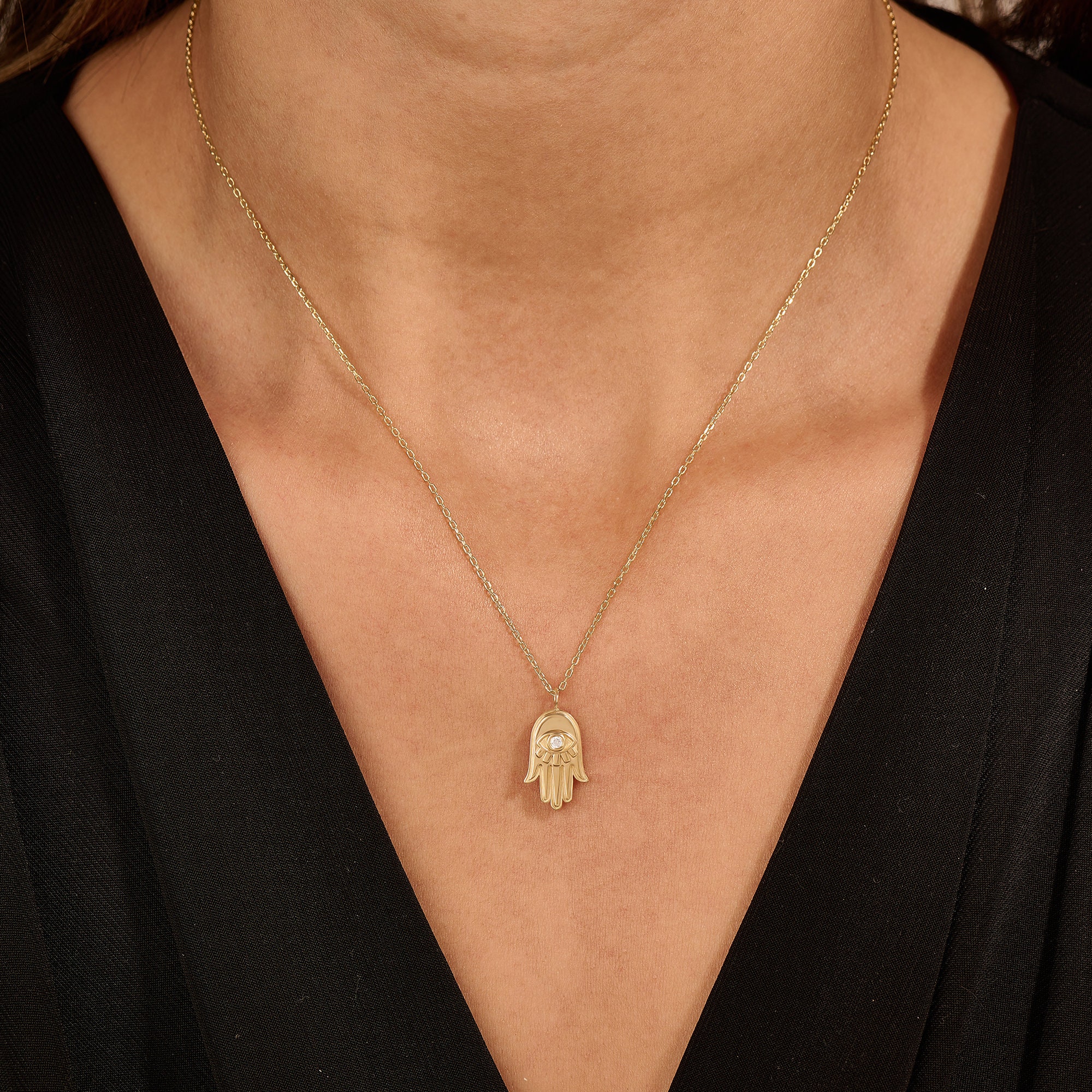 Small diamond cheap hamsa necklace