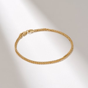 Wheat Chain Bracelet, 14k Solid Gold Everyday Bracelet, Solid Gold Bracelet for Women, Minimalist Layering Bracelet, Gift for Mom, Wife, Her
