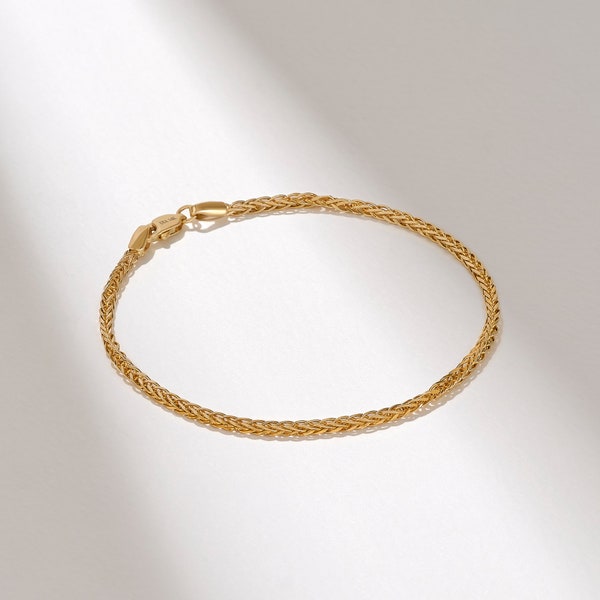 Wheat Chain Bracelet, 14k Solid Gold Everyday Bracelet, Solid Gold Bracelet for Women, Minimalist Layering Bracelet, Gift for Mom, Wife, Her
