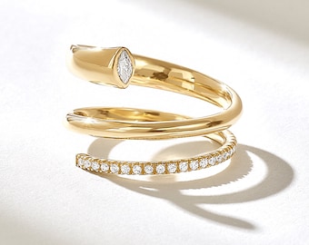 Pave diamant gewaagde spiraalring | Uniek design wikkelring dames | Dikke statement ring | Micro Pave diamanten ring | Wervelring goud