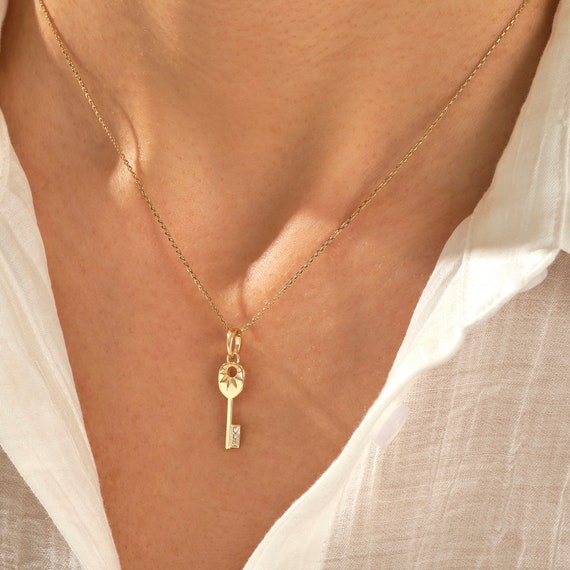 Heart Charm Lock Necklace with Diamonds - 14k Solid Gold - Oak & Luna