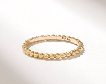 Solid Gold Ball Ring, 14k Dainty Eternity Bubble Ring, Minimalist Beaded Stacking Ring, Thin Pointer Finger Ring, Unique Thumb Ring,Her Gift