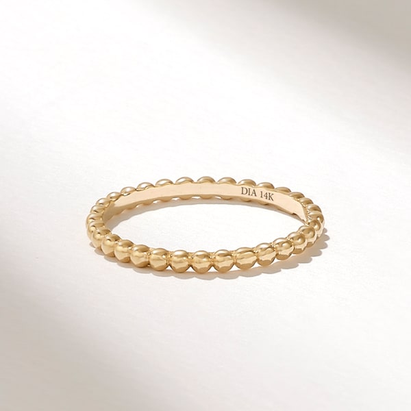 Solid Gold Ball Ring, 14k Dainty Eternity Bubble Ring, Minimalist Beaded Stacking Ring, Thin Pointer Finger Ring, Unique Thumb Ring,Her Gift