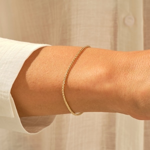 14k Solid Gold Box Chain Bracelet • Dainty Link Layering Bracelet for Women • Handmade Everyday Jewelry • Stackable Bridesmaid Gift Idea