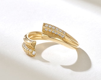 Anillo envolvente de diamantes en oro macizo de 14 quilates, anillo con pavé y derivación, joya única.