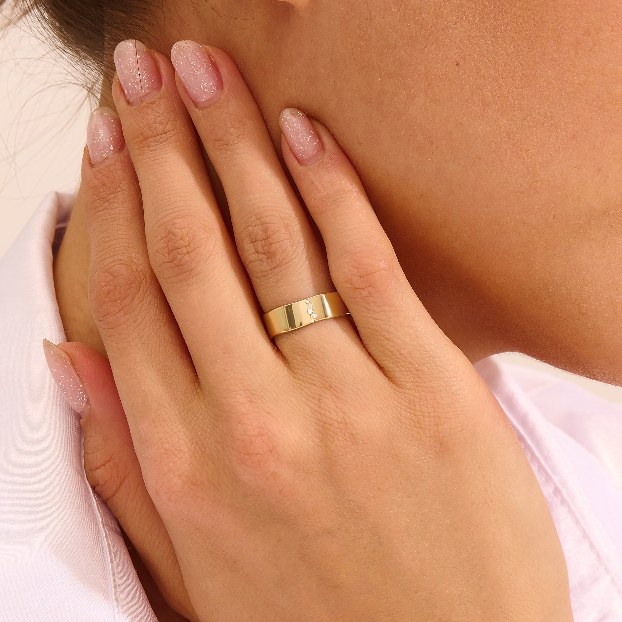 Wavy Wedding Band, Solid  Line Pave Ring, Tiny Diamond Cluster Band, Thick Band  Ring,Women Men Wedding Ring,Wide  Ring