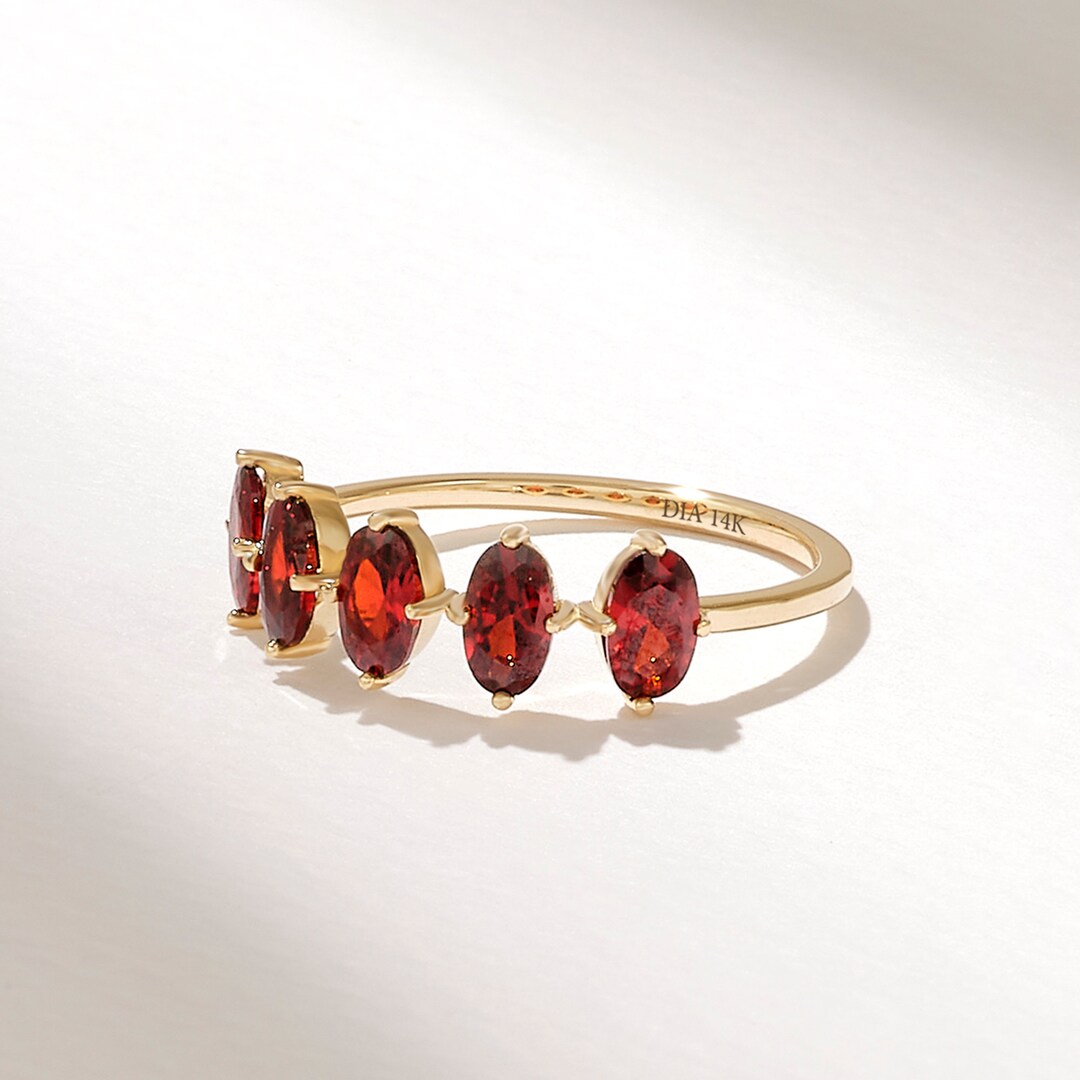 14K Yellow Gold January Birthstone Garnet Ring - Genuine Garnet Solitaire Ring, Size 5