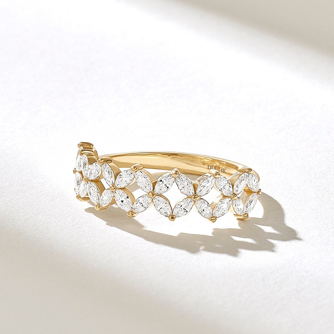 Diamond Butterfly Wedding Ring 14k 18k 10k Solid Gold Floral Ring 0.5ct