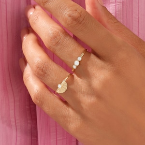 Solo Diamond Sunshine Ring Boho Sun Ring 14k 18k 10k Solid Gold Dainty Sunburst Ring Women Minimalist Celestial Ring Half Sunset Ring image 6