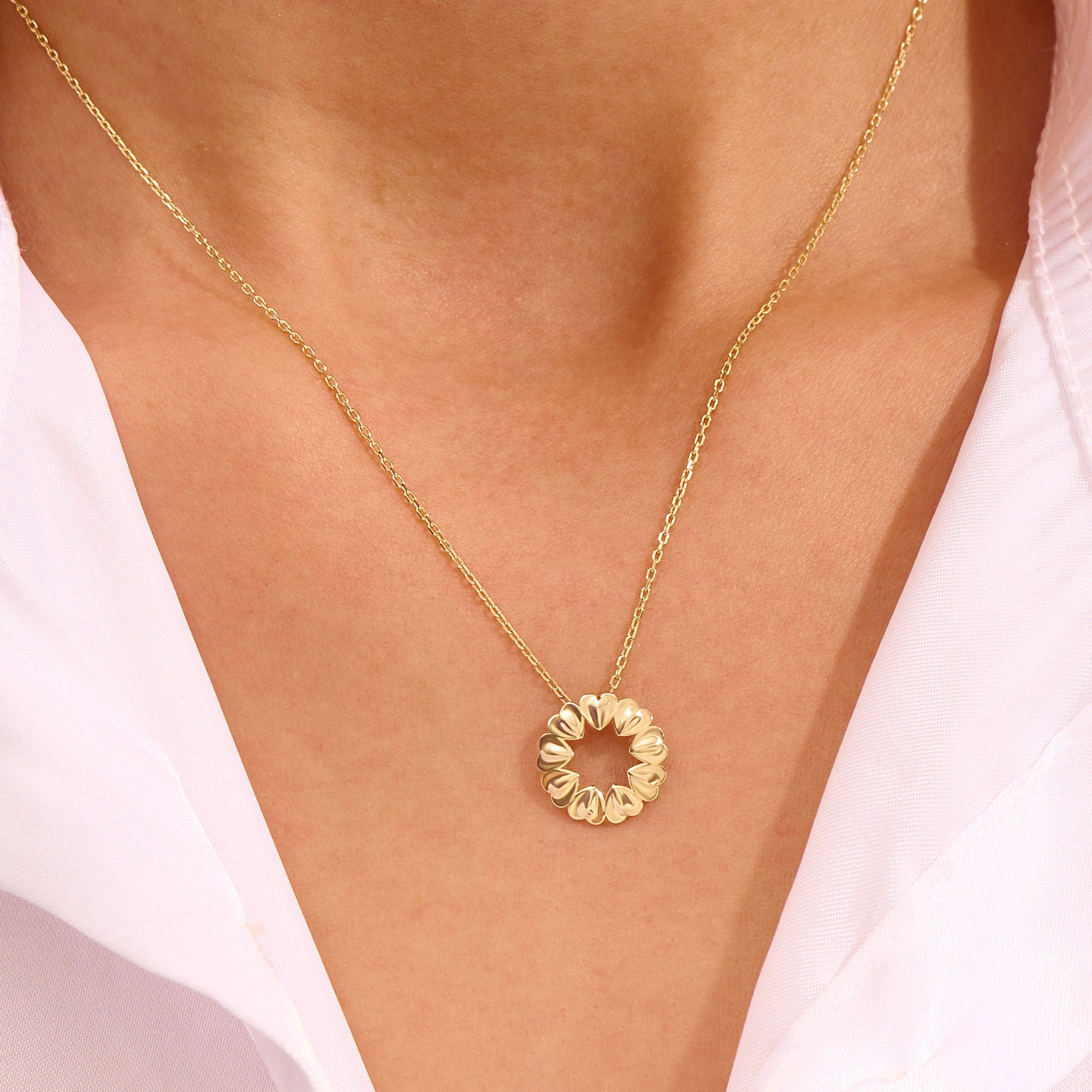 14Kゴールドひまわりネックレス、純金フラワーペンダント、You Are My Sunshineネックレス、女性用花柄ネックレス、自然にインスパイアされたペンダント