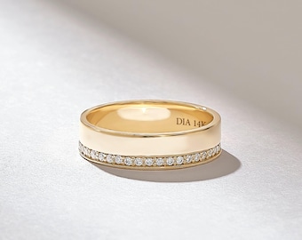 14K Solid Gold Full Eternity Diamond Wedding Band, Wide Thick Pave Ring for Women, Luxurious Heavy Gold Bridal Ring, Anniversary Gift Her