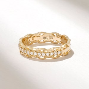 Diamond Celtic Knot Wedding Band, Solid Gold Half Eternity Rings for Women, 14k Gold Irish Jewelry Ring, Unique Diamond Ring, Handmade Gift