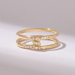 Pave Diamond Wedding Ring Women Double Band 14K Gold Solid in Yellow Rose White Love Knot Promise Jewellery for Ladies Handmade Modern