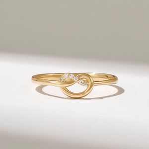 14k Solid Gold Diamond Knot Ring for Women, Dainty Love Promise Ring, Unique Friendship Jewelry, Stackable Bridesmaid Gift Band, Handmade
