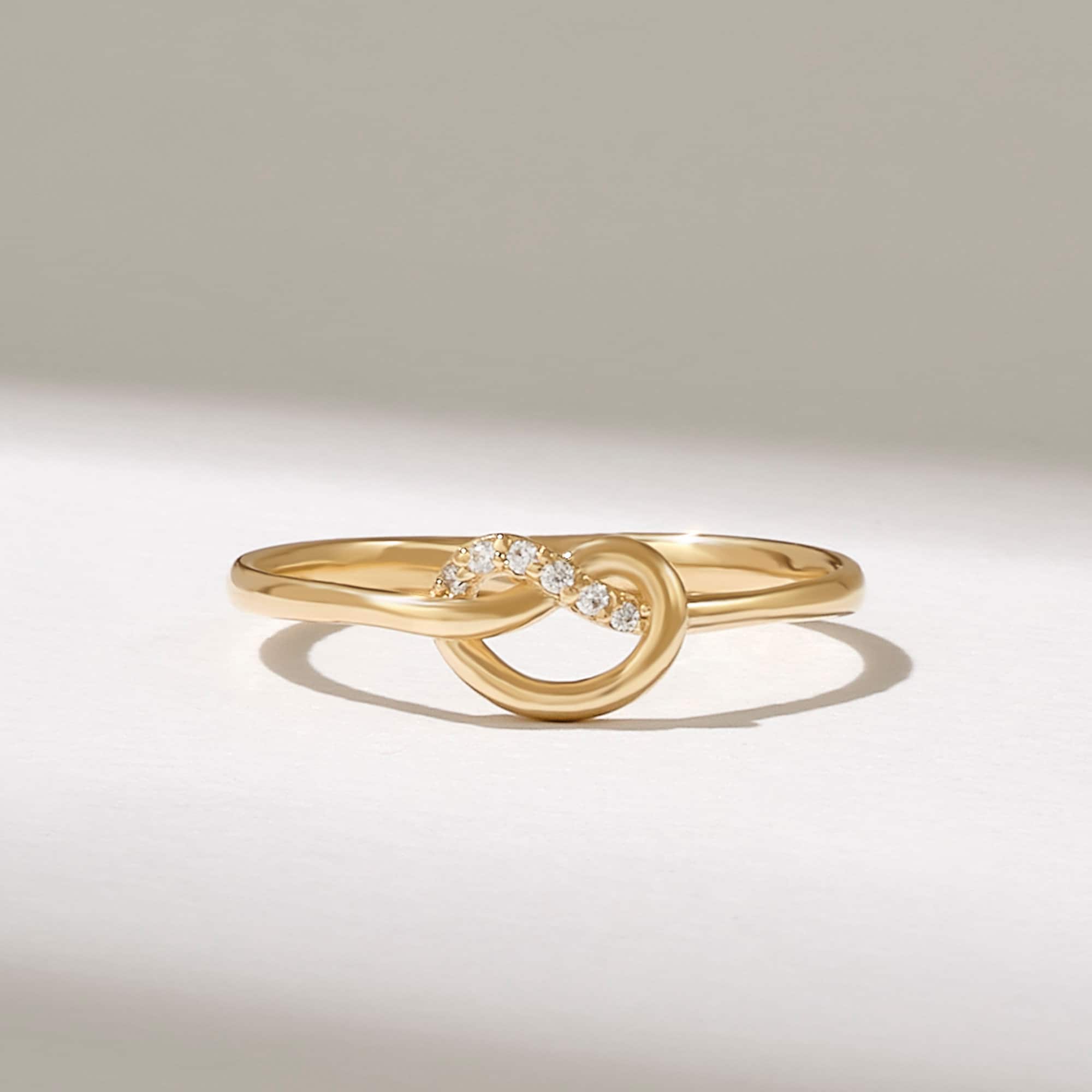 14k Solid Gold Diamond Knot Ring for Women, Dainty Love Promise Ring, Unique Friendship Jewelry, Stackable Bridesmaid Gift Band, Handmade