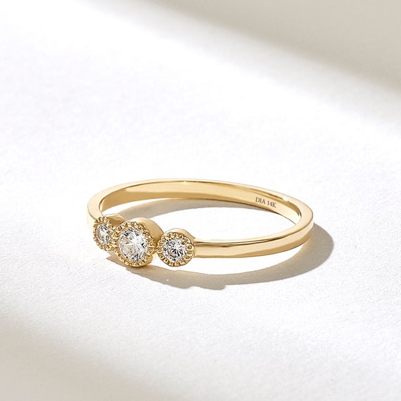 Three Stone Bezel Engagement Ring 14k Gold Trilogy Ring - Etsy
