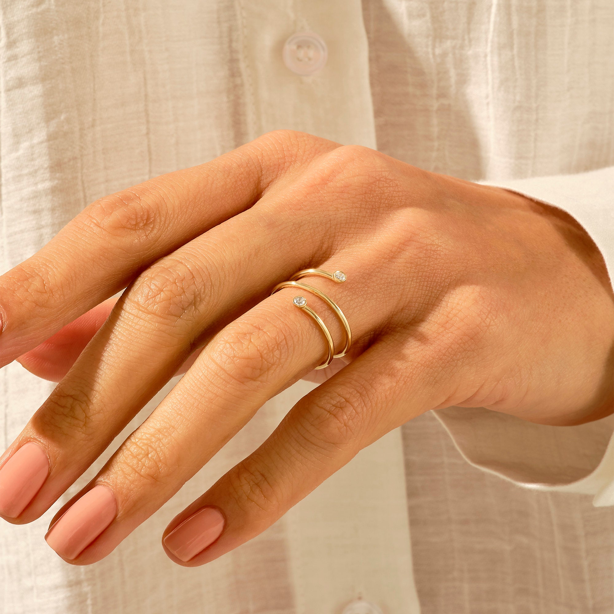 指輪・リング Numbering Coil Spiral Pave Ring #8407 4BFK814 Spiral Diamond Ring / Coil Diamond Ring / 14K 18K Gold Swirl