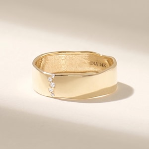 14K Gold Wavy Wedding Band, Wide Gold Ring with Diamonds for Women, Chunky Irregular Bridal Band, Unique Sculptural Anniversary Gift