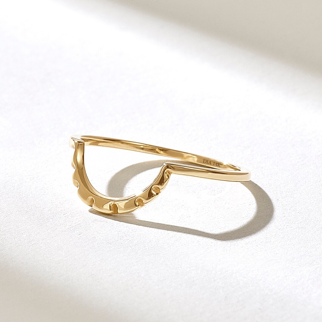 14k Gold Curved Wedding Ring, Solid Gold Plain Stacking Band, Dainty ...