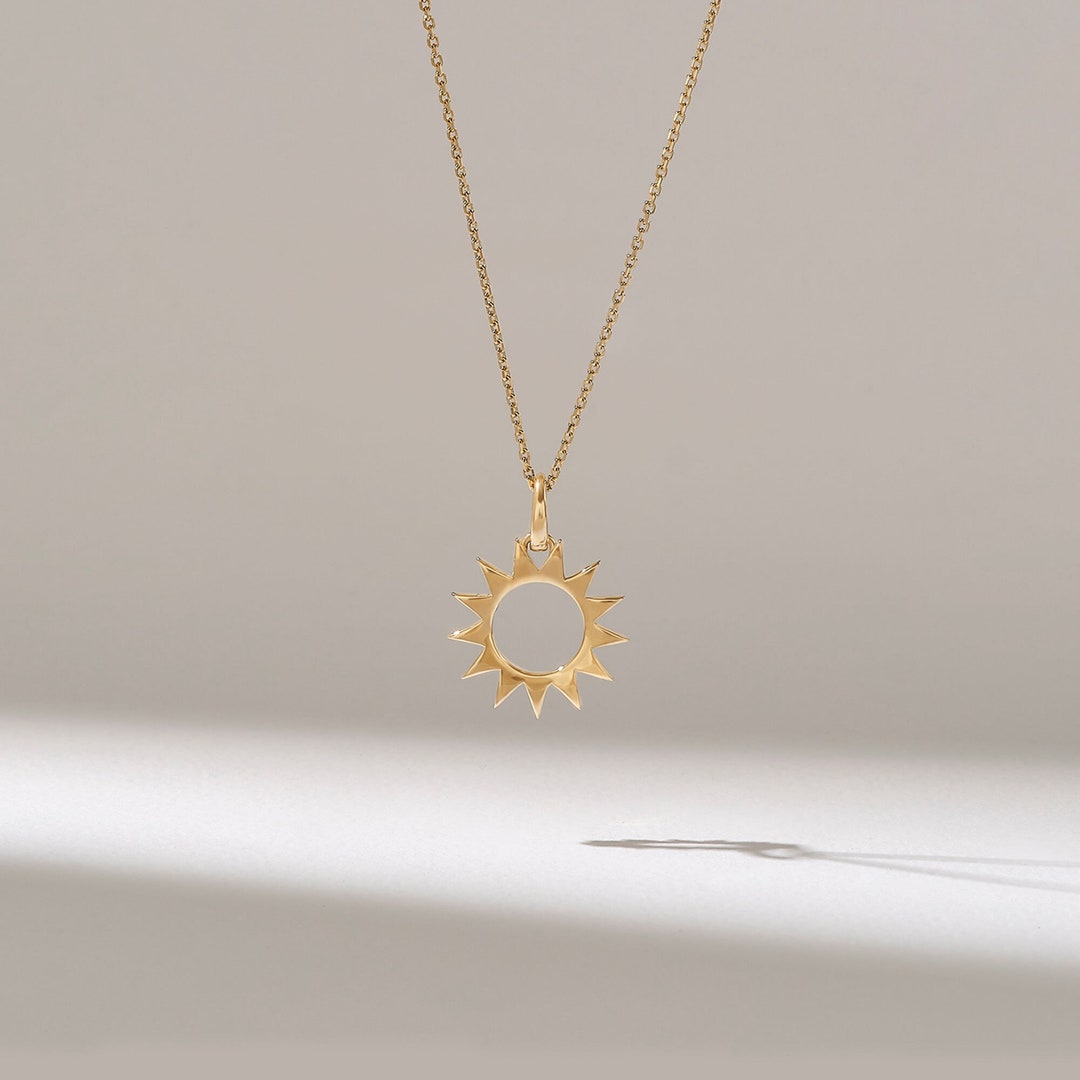 Sun Pendant in 14k Solid Gold Sun Pendant Necklace Womens Gold Pendant