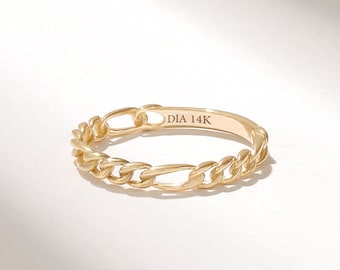 Eleganter Figaro Kettenring, 14k Massivgold Stapelring, Gliederkettenringe für Frauen, Minimalistischer Statement Bandring, Einfache Goldringe