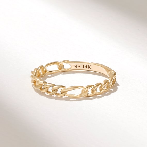 Figaro Chain Ring 14k Solid Gold Stacking Ring Link Chain - Etsy