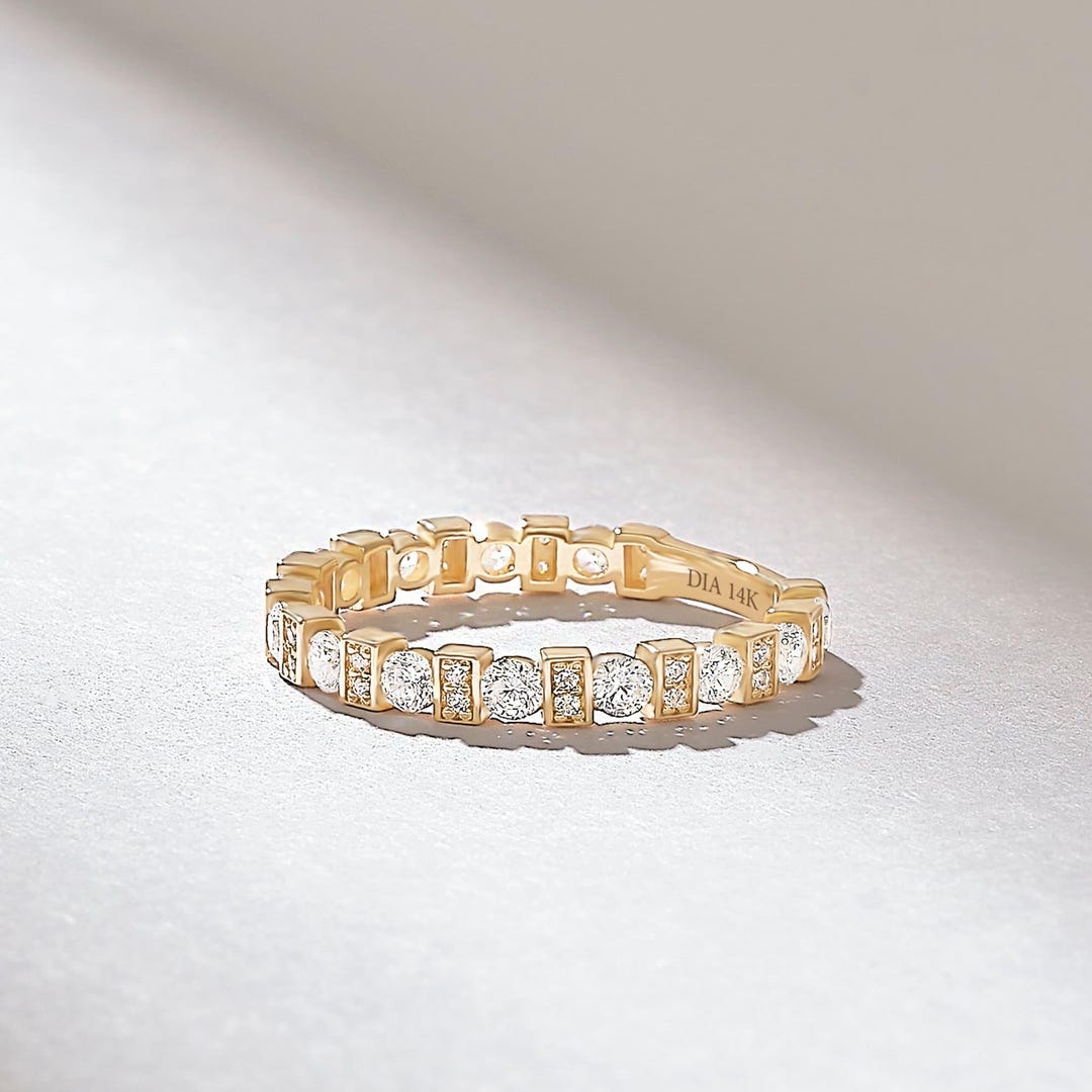 14K Solid Gold Pave Diamond Eternity Ring, Lab Diamond Wedding Band ...