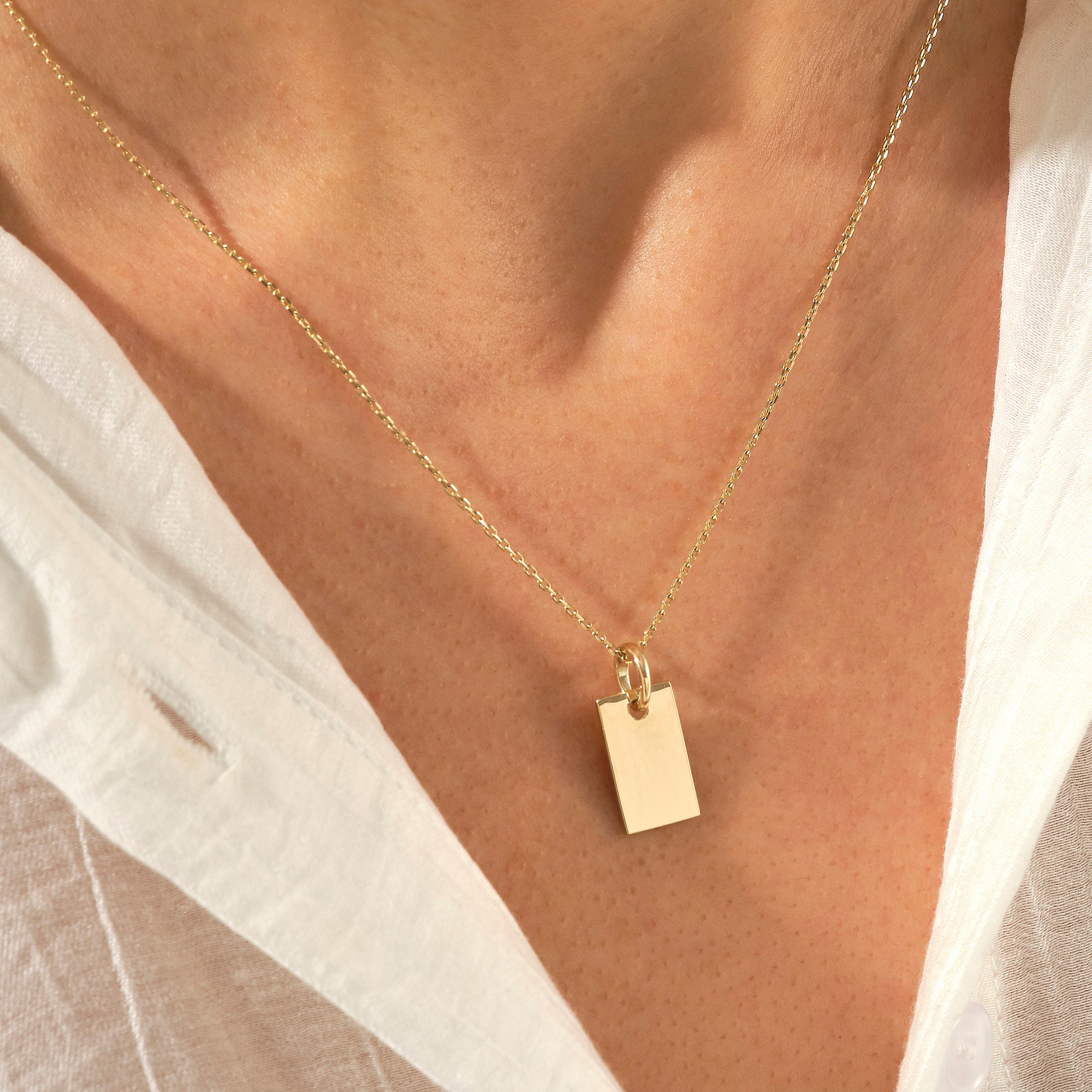 Gold Tag Pendant/ Solid Gold Pendant Necklace/personalized