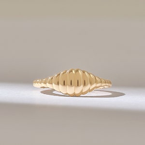 14k Solid Gold Line Signet Ring Womens Slim Pinky Band Minimalist Everyday Statement Ring Simple Little Finger Dainty Small Ring Jewelry