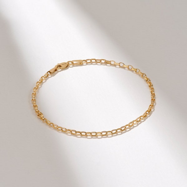 14k Gold Belcher Chain Bracelet | Dainty Rolo Bracelet Women | Minimalist Layering Bracelet | Mens Classic Everyday Bracelet | 5 to 9 inches