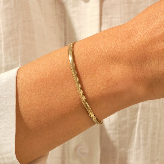 Bracciale Oro Giallo 14K A Spina Di Pesce Larghezza 3 Mm – Catena Figaro – Regalo In Confezione