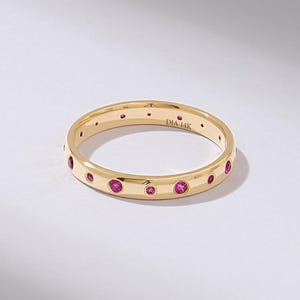 Ruby Wedding Band in Gold, Womens Ruby Ring, 14k Solid Gold Ruby Band, Dainty Ruby Ring, Minimalist Eternity Band, Replacement Band Ring