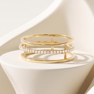 Solid Gold Lab Diamond Fidget Ring, Unique Rotating Eternity Band, Elegant Anniversary Gift For Wife, 0.56ctw, 10K 14K 18K Gold