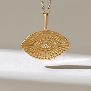 14k Solid Gold Evil Eye Pendant Necklace • Delicate Third Eye Charm for Women • Protection Jewelry Gift • Dainty Good Luck Layering Piece