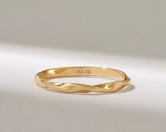 14k Solid Gold Twist Wedding Band Mobius Ring for Him and Her, 18k Gold Twisted Minimalist Ring, Dainty Plain Gold Wedding Jewellery Gift