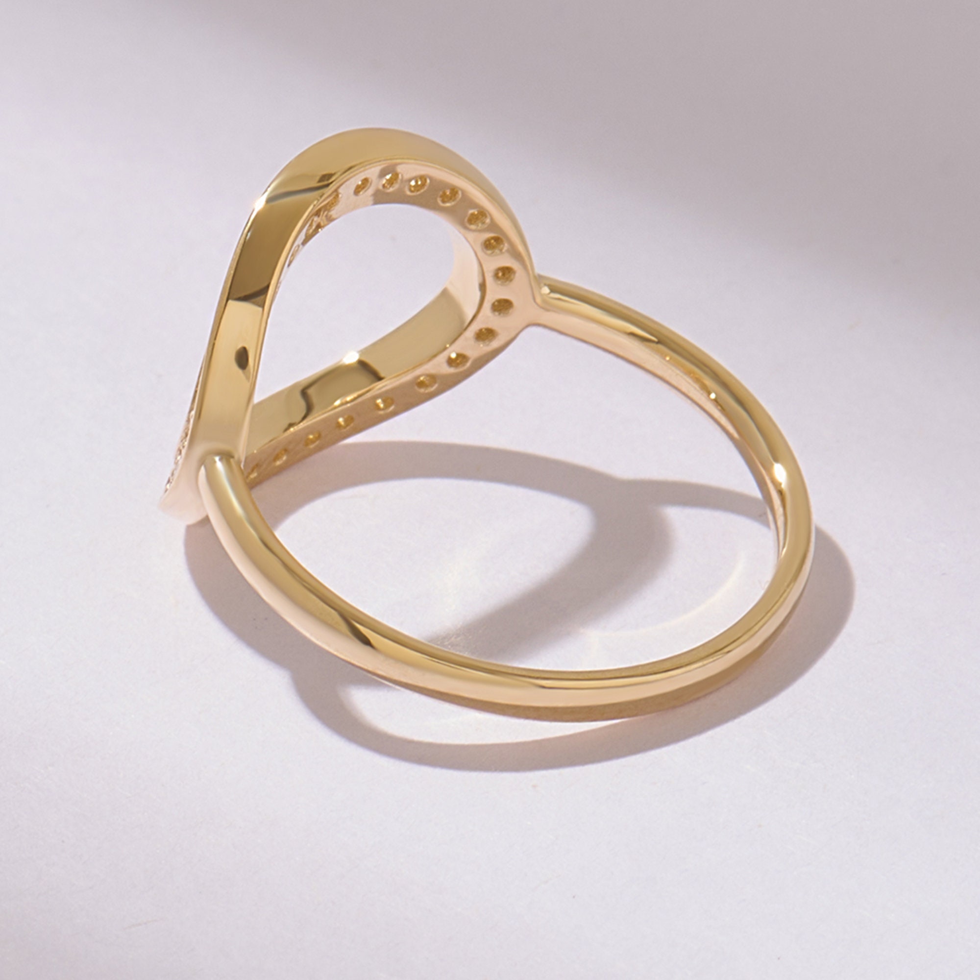 Channel Set Diamond Circle Ring 14k Solid Gold Unique
