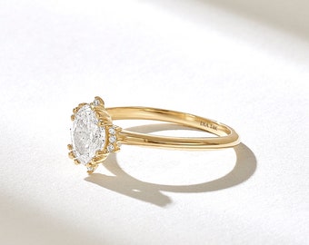Vintage Inspired Diamond Engagement Ring Women, Halo Real Diamond Ring, Natural Diamond Rings for Women, Diamond Engagement Ring