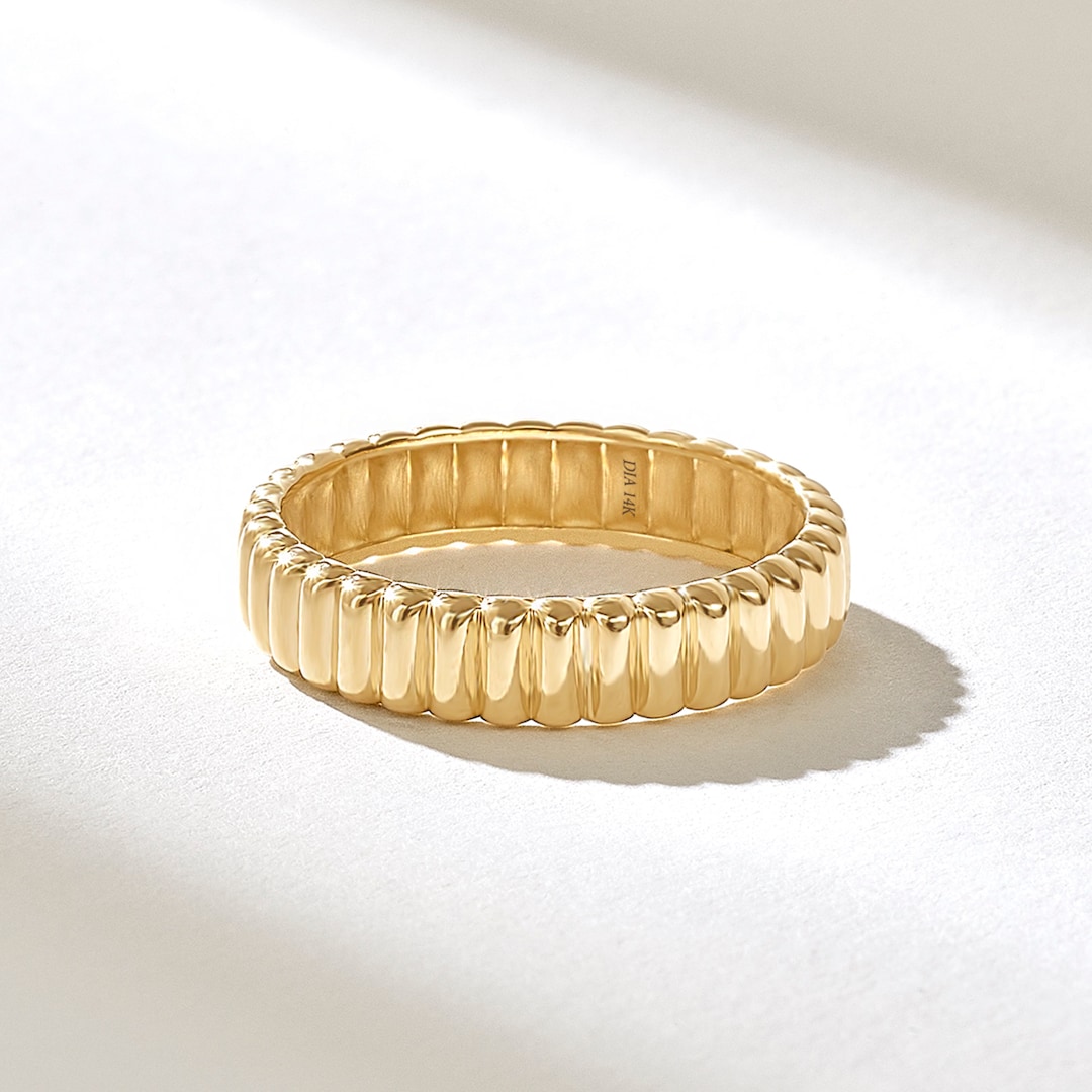 14kt Line Dome Wedding Band, Solid Gold Chunky Charlotte