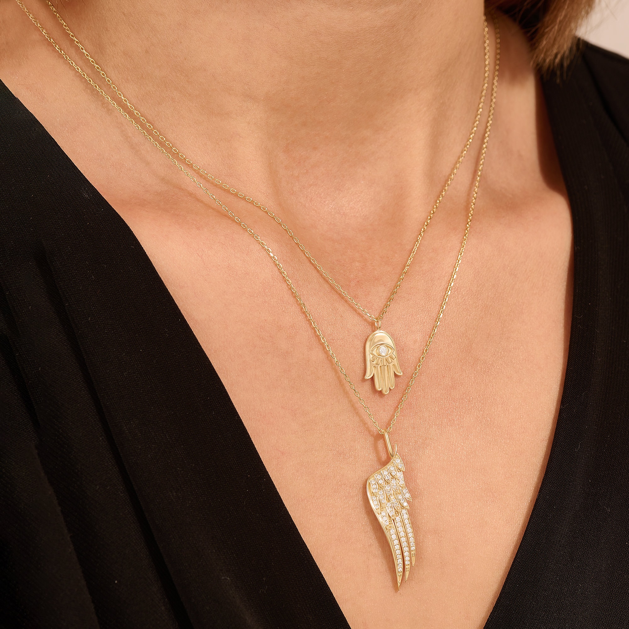 Small diamond cheap hamsa necklace