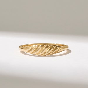 14k Tiny Croissant Ring Thin Dome Ring Solid Gold Statement Ring Womens Pinky Ring Real Gold French Rope Ring Minimalist Statement Ring
