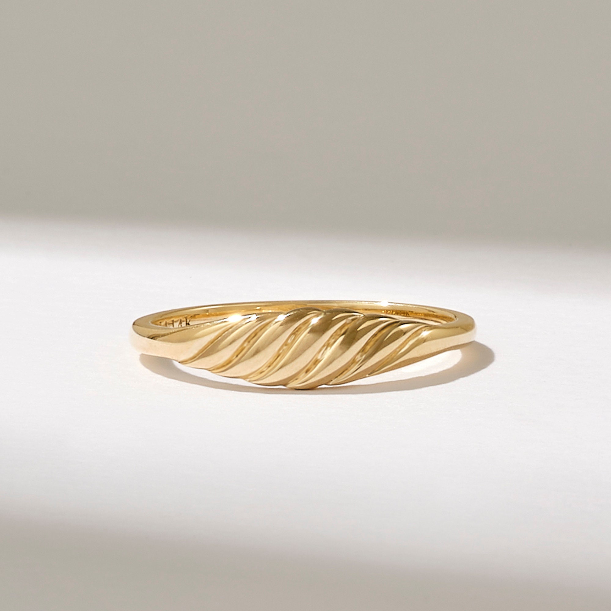 14k Tiny Croissant Ring Thin Dome Ring Solid Gold Statement Ring Womens Pinky Ring Real Gold French Rope Ring Minimalist Statement Ring