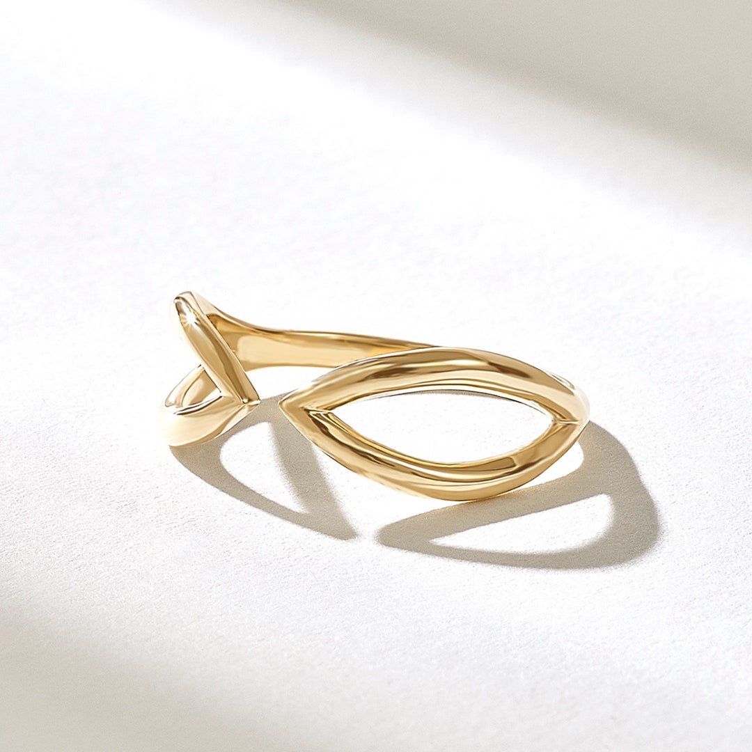 14k Solid Gold Open Geometric Ring,dainty Open Band Stacking Ring,plain