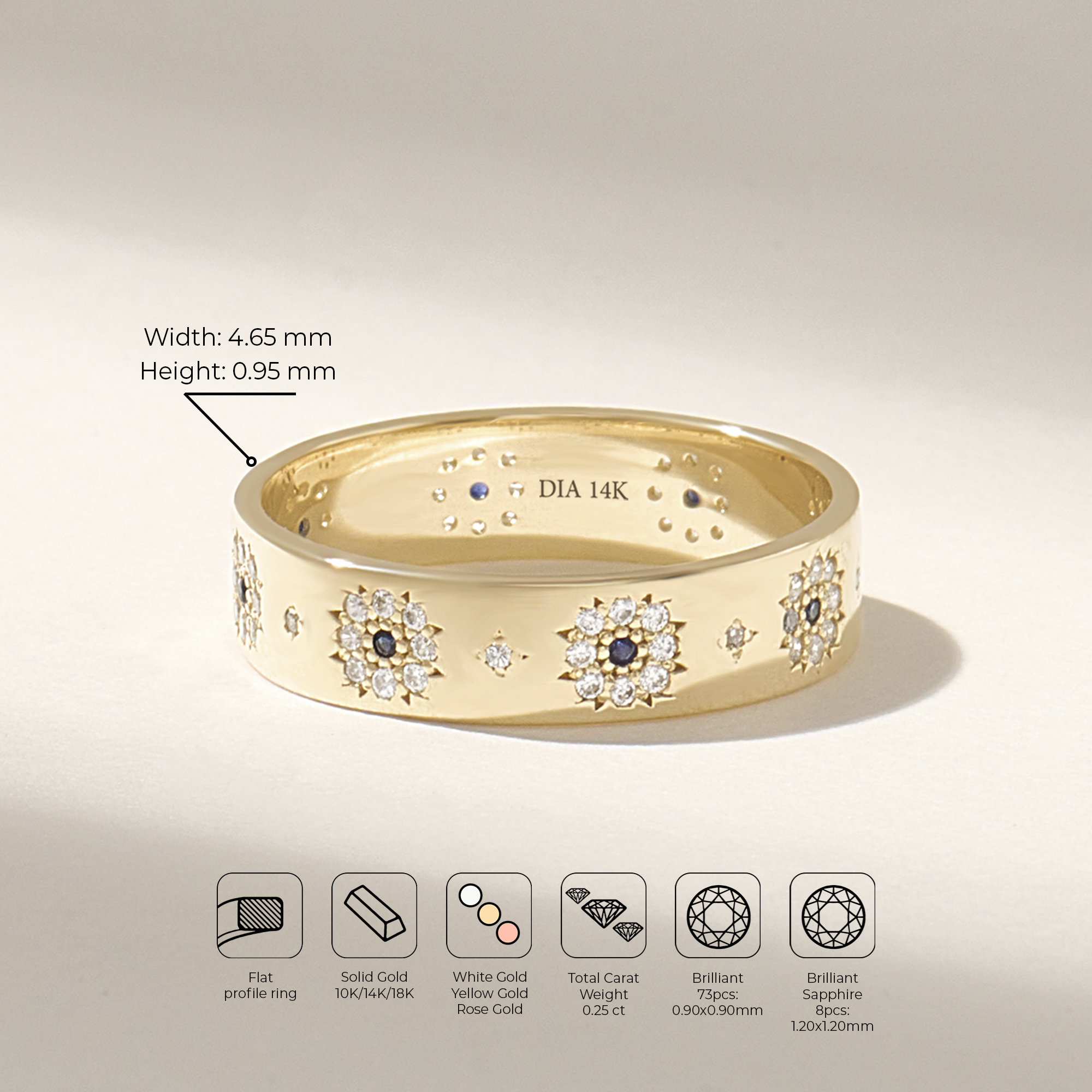 Sapphire Flower Band, Floral Wedding Ring, Solid Nature Alliance Ring for Women, Genuine Diamond Sapphire Ring,Thick Band Ring